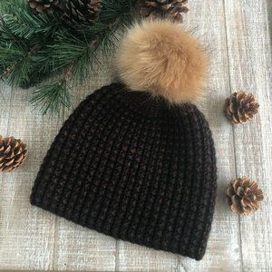 Handmade Crochet Burgundy Red Beanie Pom Pom Hat